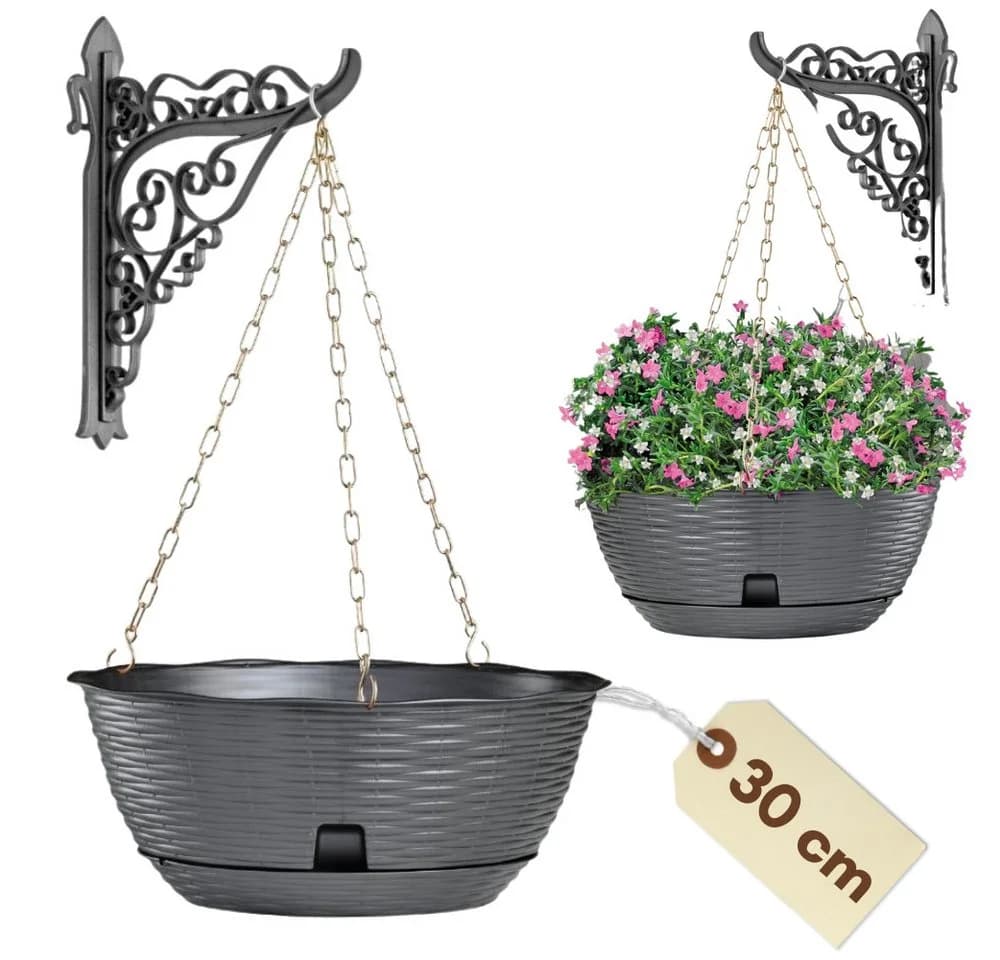 GarPet Blumenampel Hängend mit Wasserspeicher Anthrazit/Weiß - Bild 2