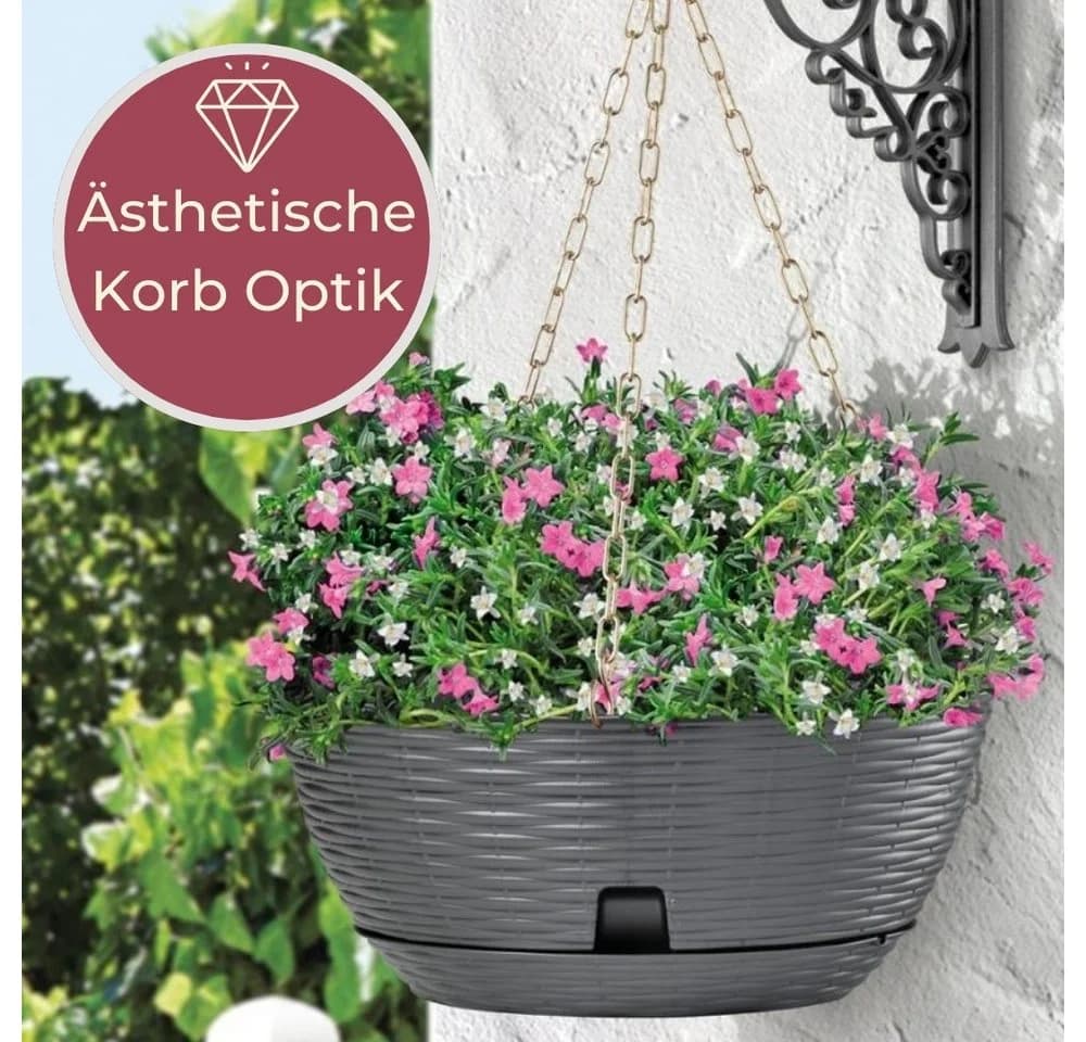 GarPet Blumenampel Hängend mit Wasserspeicher Anthrazit/Weiß - Bild 3