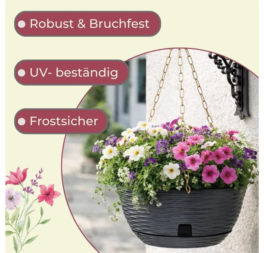 GarPet Blumenampel Hängend mit Wasserspeicher Anthrazit/Weiß - Bild 4