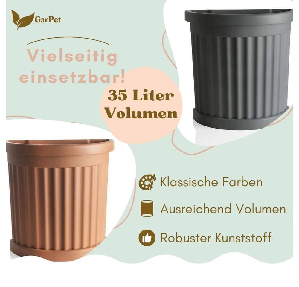 GarPet Pflanzkübel Halbrund Groß 35L Grau Terrakotta - Bild 5