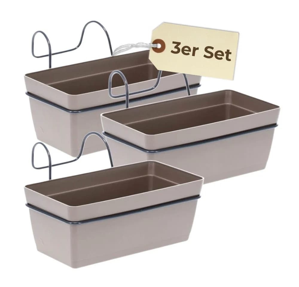 GarPet Blumenkasten 3er Set mit Halterung Taupe - Bild 2