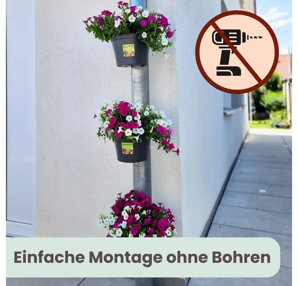 GarPet Blumentopf für Regenrohr Grau - Pflanzgefäß ohne Bohren - Bild 5