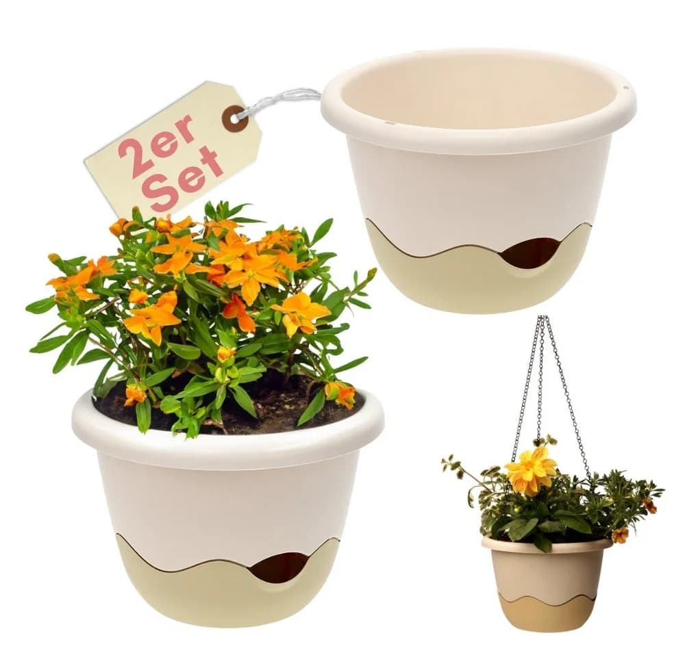 GarPet Blumentopf 2er Set Hängeampel Elfenbein mit Dochtbewässerung - Bild 2