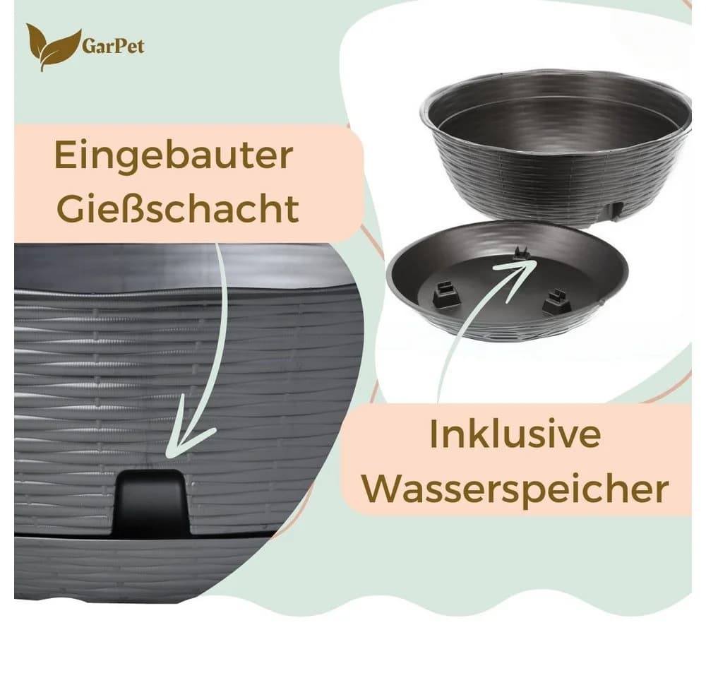 GarPet Blumenampel 2er Set Weidenoptik Anthrazit - Bild 4