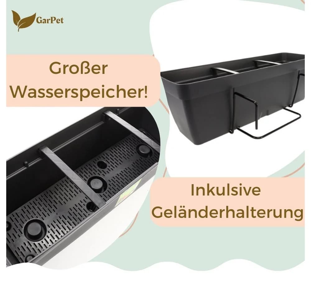 GarPet Balkonkasten 2er Set Anthrazit mit Wasserspeicher - Bild 4
