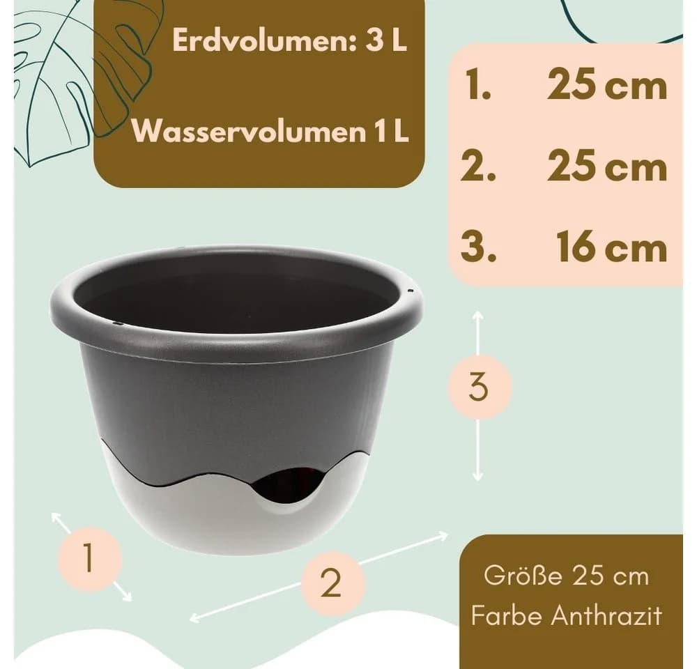 GarPet Hängeampel Blumentopf mit Wasserspeicher Anthrazit/Weiss - Bild 2
