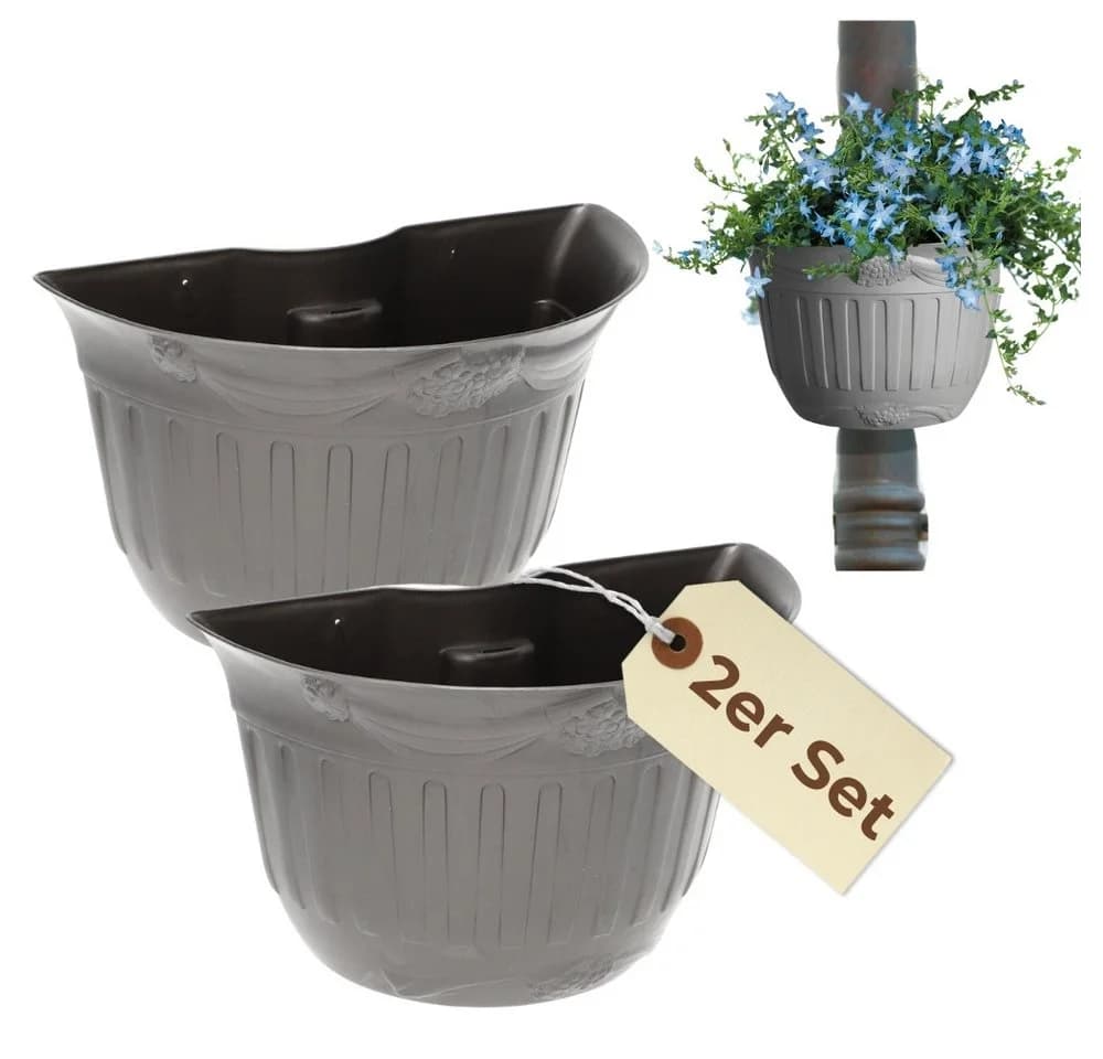 GarPet Blumentopf 2er Set für Regenrohr Wandtopf Anthrazit - Bild 2