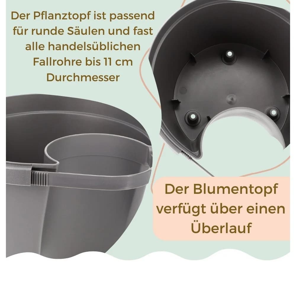 GarPet Blumentopf 6er Set Grau für Regenrohr - Bild 5