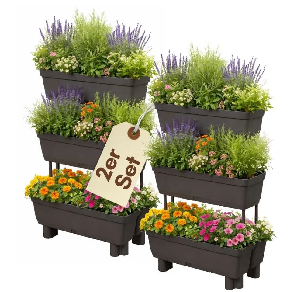 GarPet Blumenkasten 2er Set Anthrazit 3-stufiger Pflanzkübel mit Sichtschutz - Bild 2