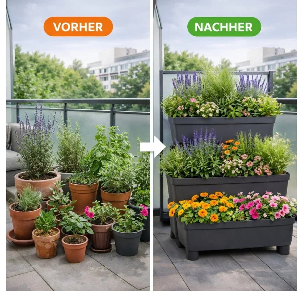 GarPet Blumenkasten 2er Set Anthrazit 3-stufiger Pflanzkübel mit Sichtschutz - Bild 5