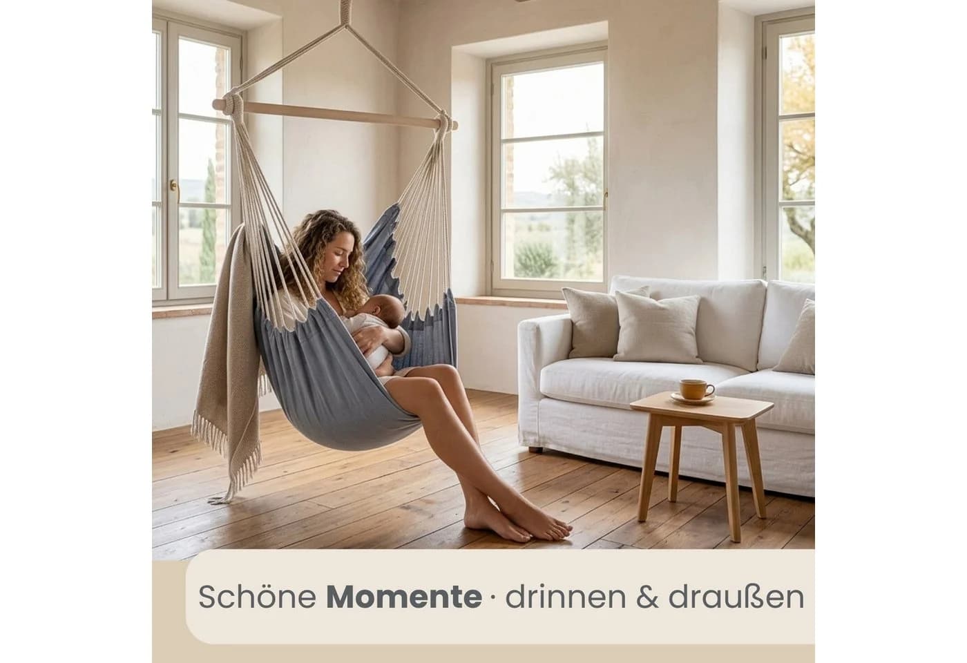 AMANKA XXL Hängesessel 185x130cm 2 Personen Baumwolle 360° drehbar - Bild 5