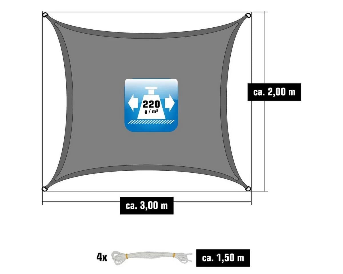 AMANKA Sonnensegel 3x2m HDPE Grau Rechteckig - Bild 3