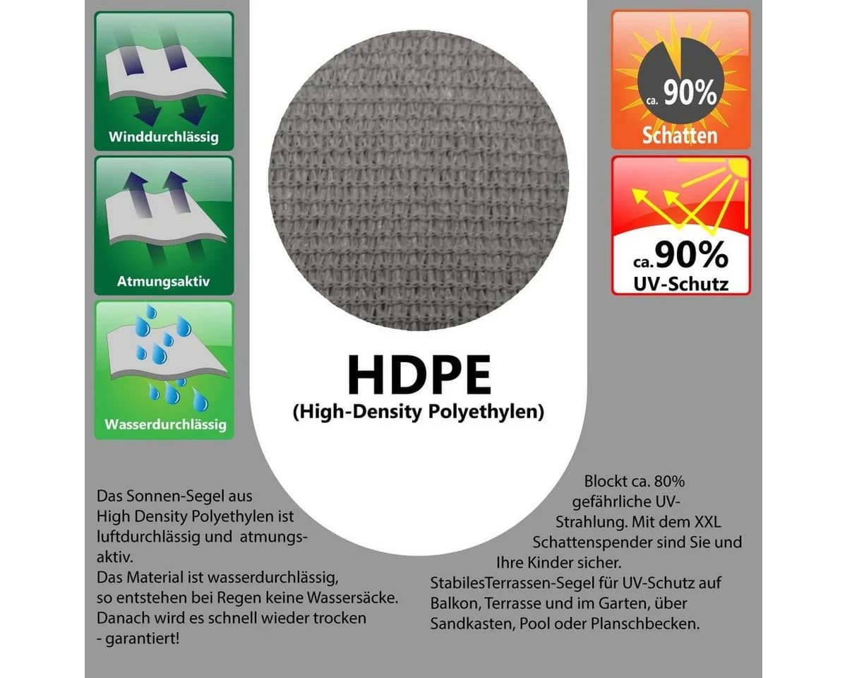 AMANKA Sonnensegel 3x2m HDPE Grau Rechteckig - Bild 4