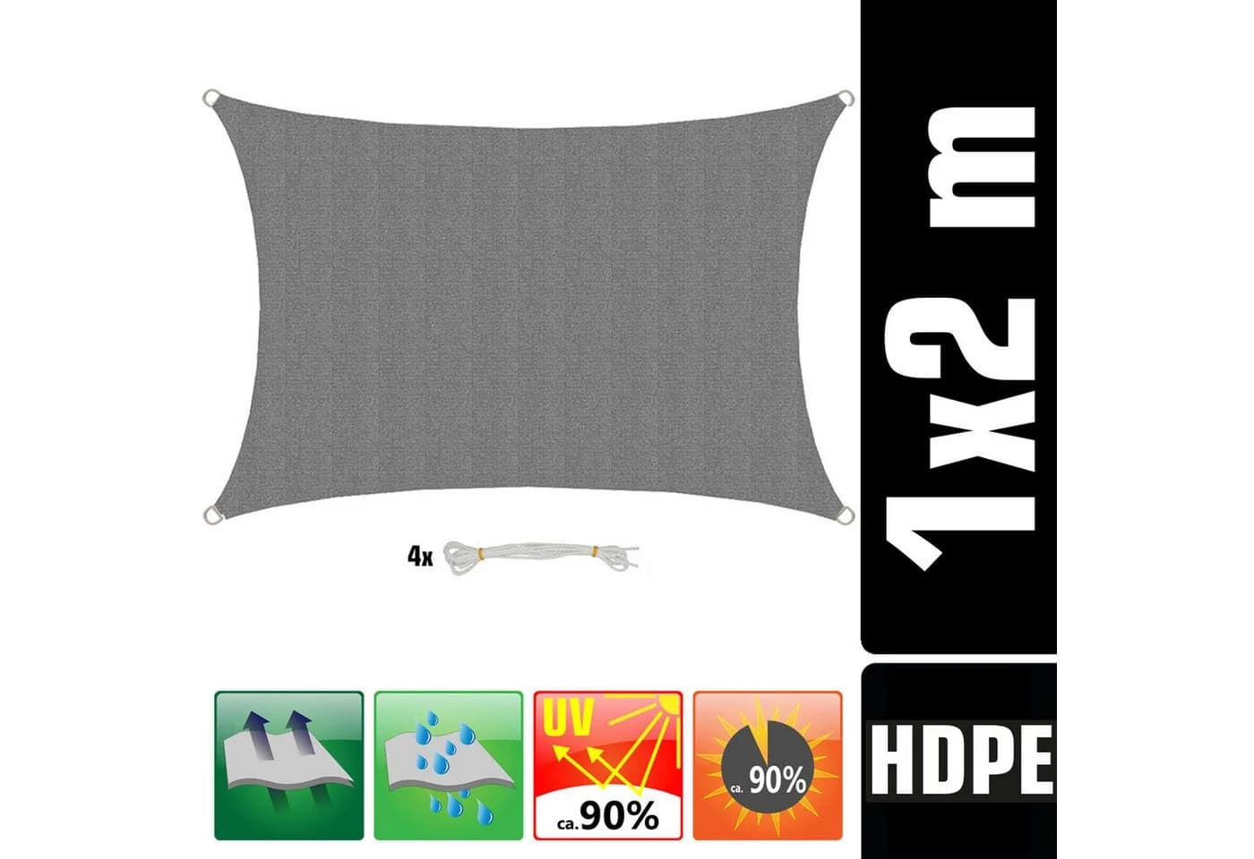 AMANKA Sonnensegel 1x2m UV-Schutz Wasserdurchlässig Viereckig