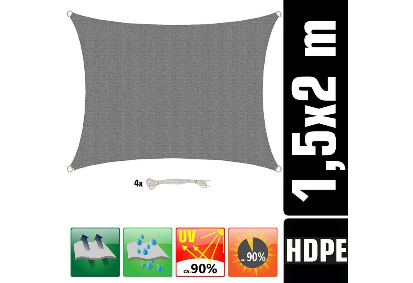 AMANKA Sonnensegel Grau 2x15m HDPE UV-Schutz