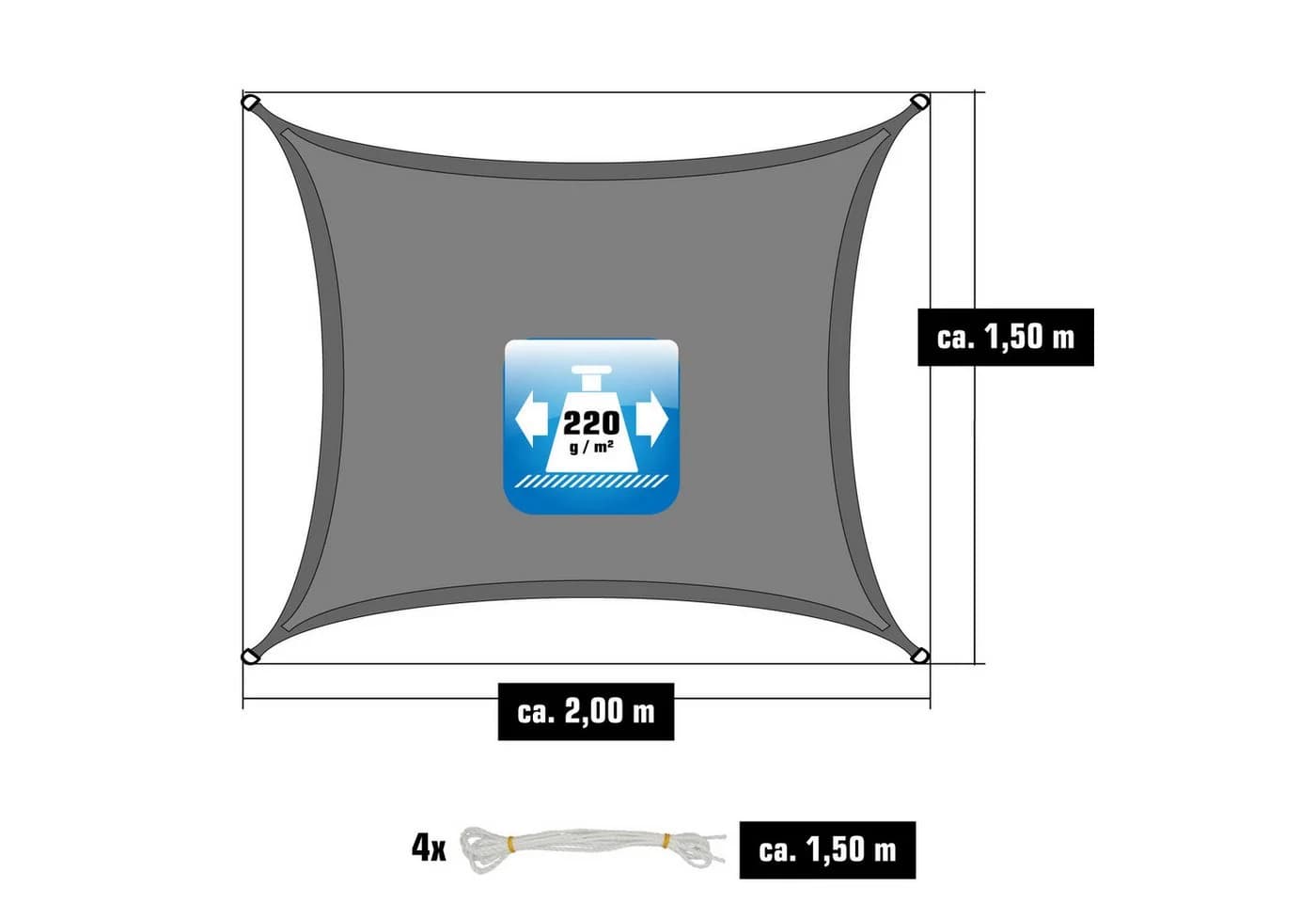 AMANKA Sonnensegel Grau 2x15m HDPE UV-Schutz - Bild 5