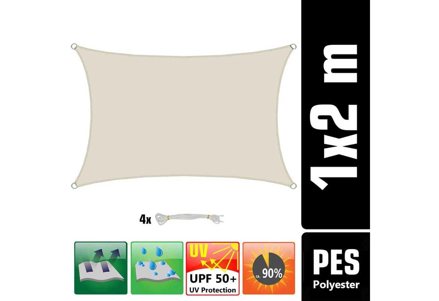 AMANKA Sonnensegel 1x2m Beige UV-Schutz Polyester