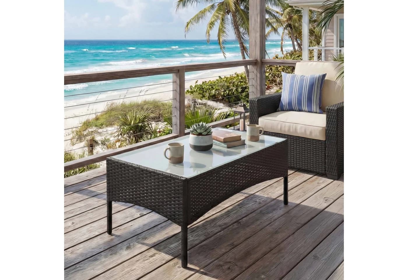 MCW Gartentisch Hamar Anthrazit Poly-Rattan mit Glasplatte - Bild 3