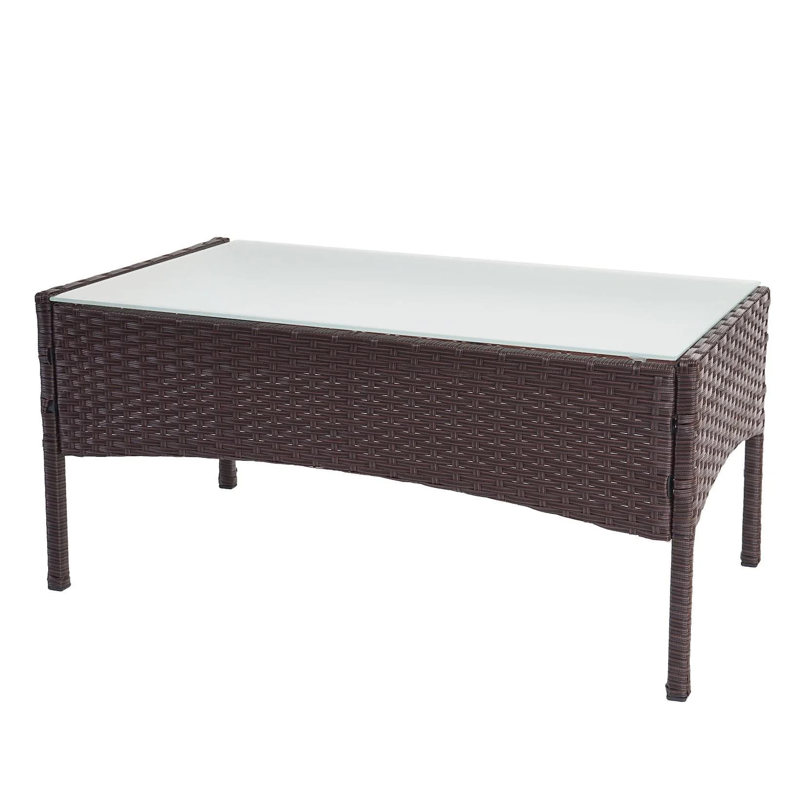 MCW Poly-Rattan Gartentisch Hamar Beistelltisch mit Glasplatte braun-meliert