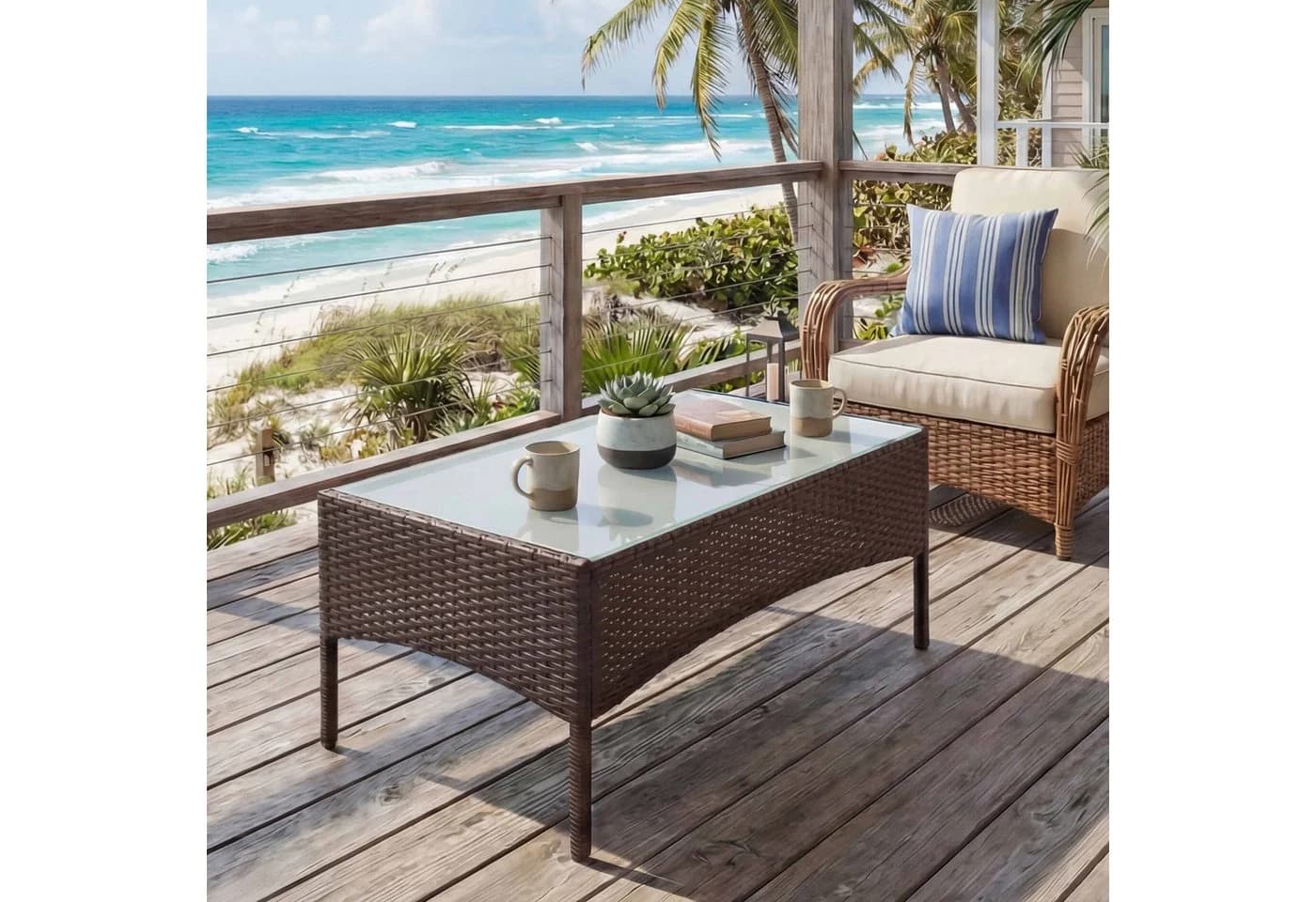 MCW Poly-Rattan Gartentisch Hamar Beistelltisch mit Glasplatte braun-meliert - Bild 3
