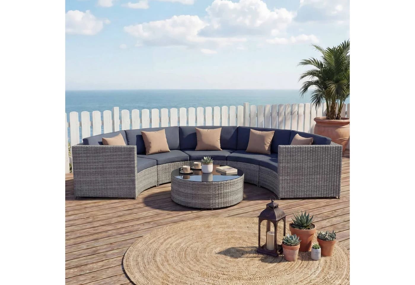 MCW Poly-Rattan Garnitur rund MCW-E17 Grau mit Polstern - Bild 3