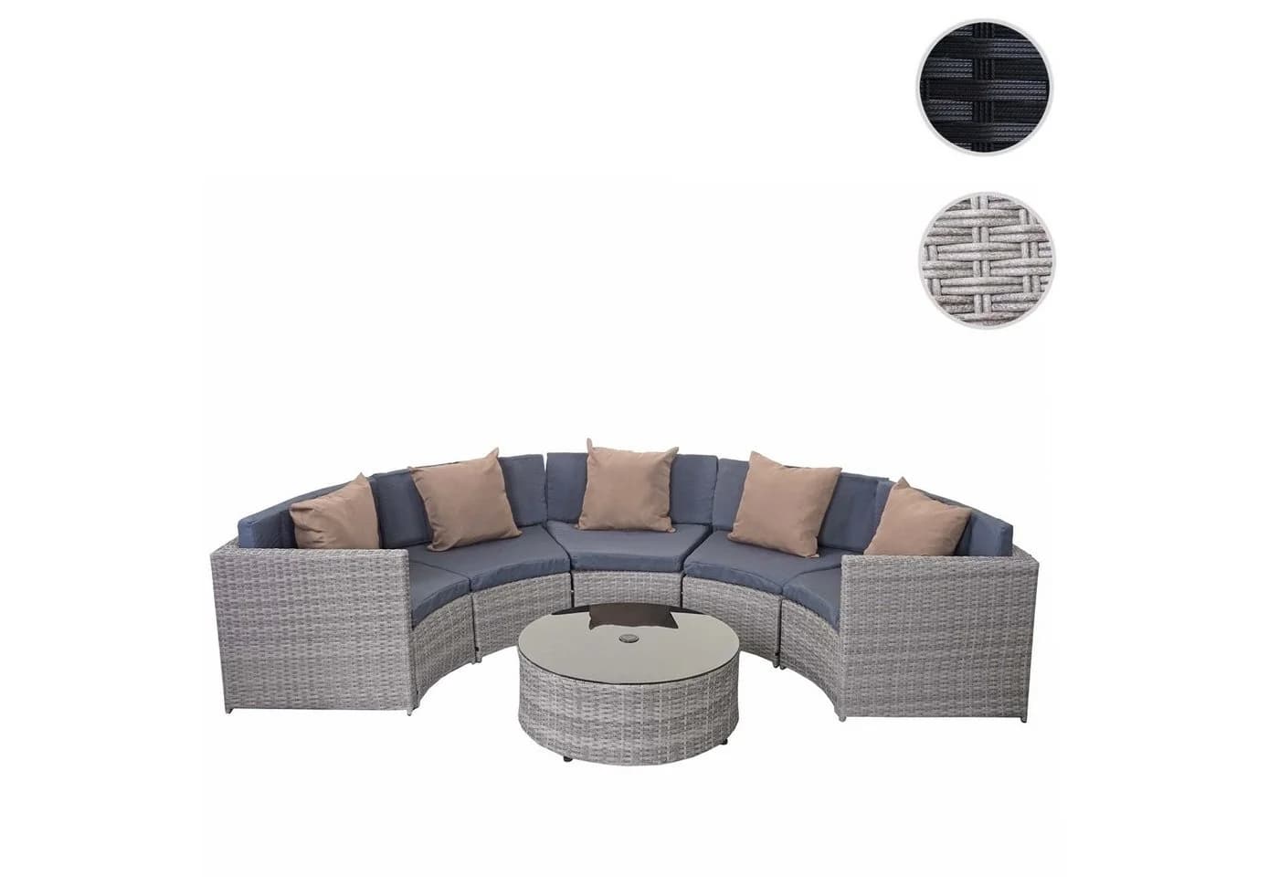 MCW Poly-Rattan Garnitur rund MCW-E17 Grau mit Polstern - Bild 4