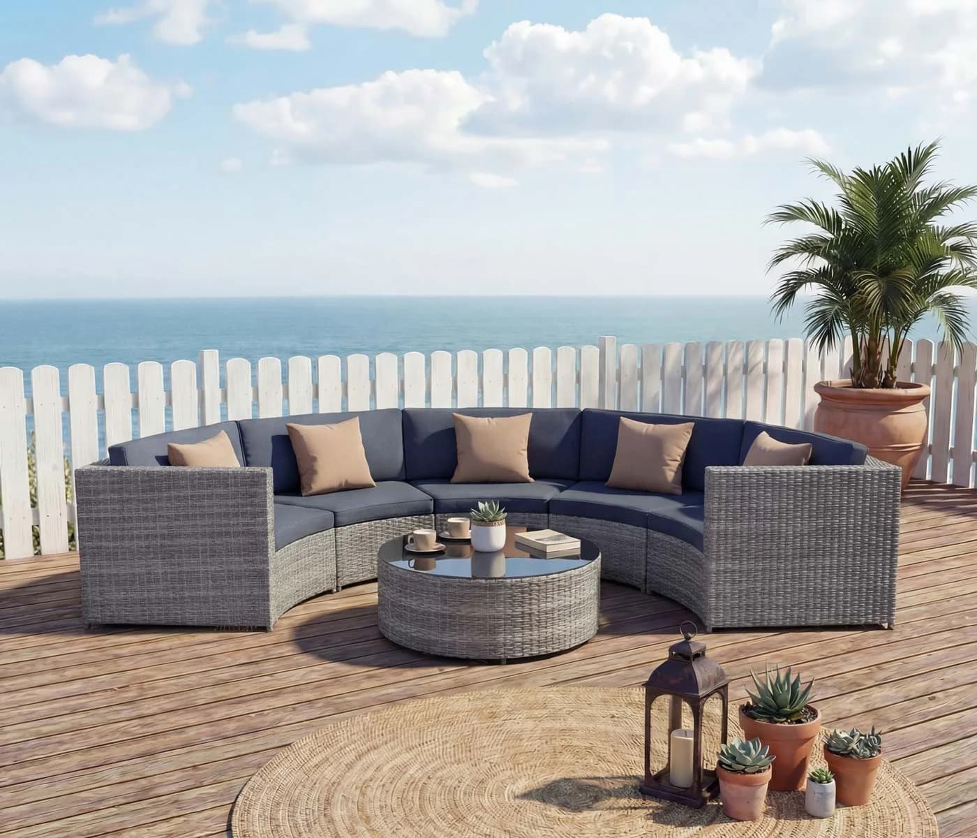 MCW Poly-Rattan Garnitur rund MCW-E17 Grau mit Polstern - Bild 5