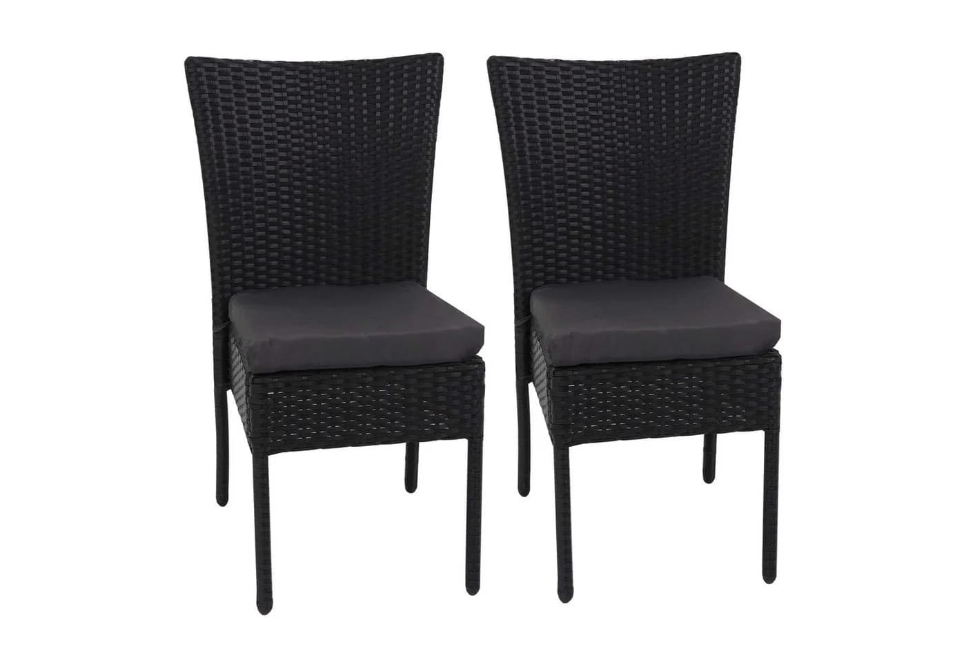 MCW 2er-Set Poly-Rattan Stuhl Stapelbar Schwarz mit Kissen - Bild 2