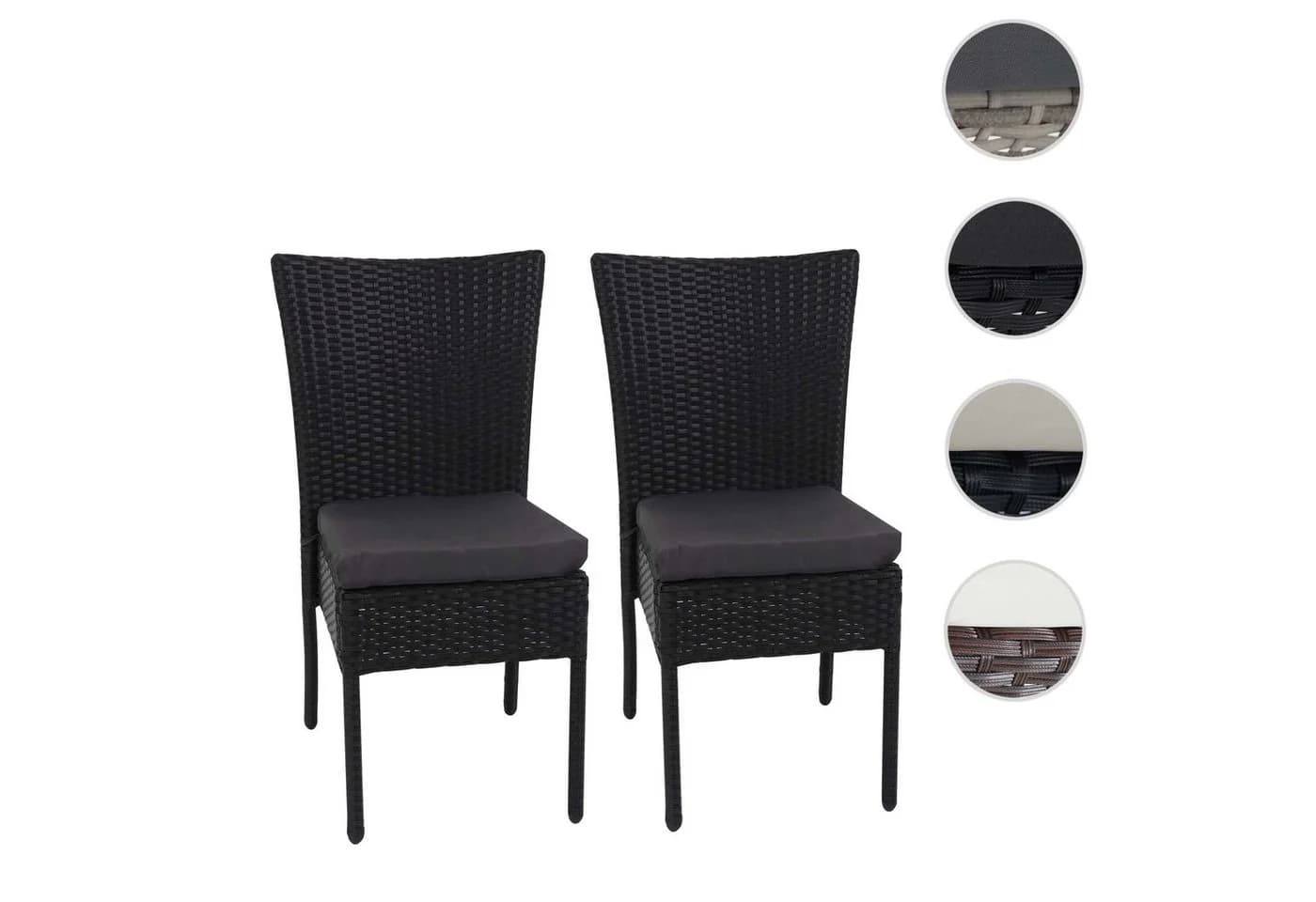 MCW 2er-Set Poly-Rattan Stuhl Stapelbar Schwarz mit Kissen - Bild 4