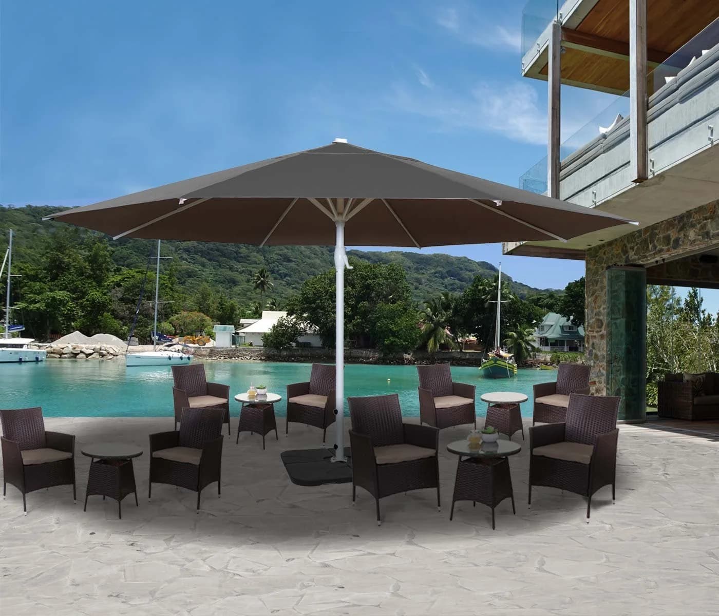 Sonnenschirm Carpi II Gastronomie Marktschirm Ø 5m Polyester/Alu Mast Weiß Anthrazit - Bild 3