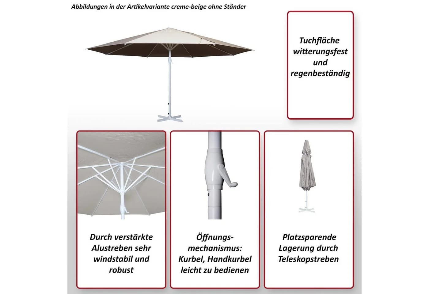 Sonnenschirm Carpi II Gastronomie Marktschirm Ø 5m Polyester/Alu Mast Weiß Anthrazit - Bild 5