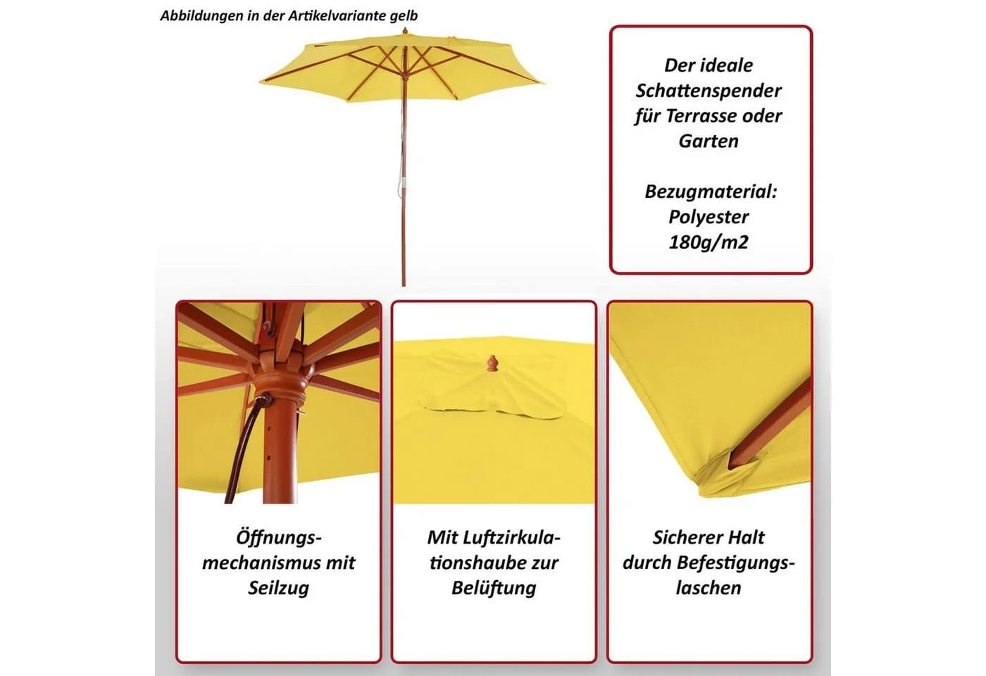 MCW Sonnenschirm Lissabon Grün Polyester Holz Ø 3,5m - Bild 4