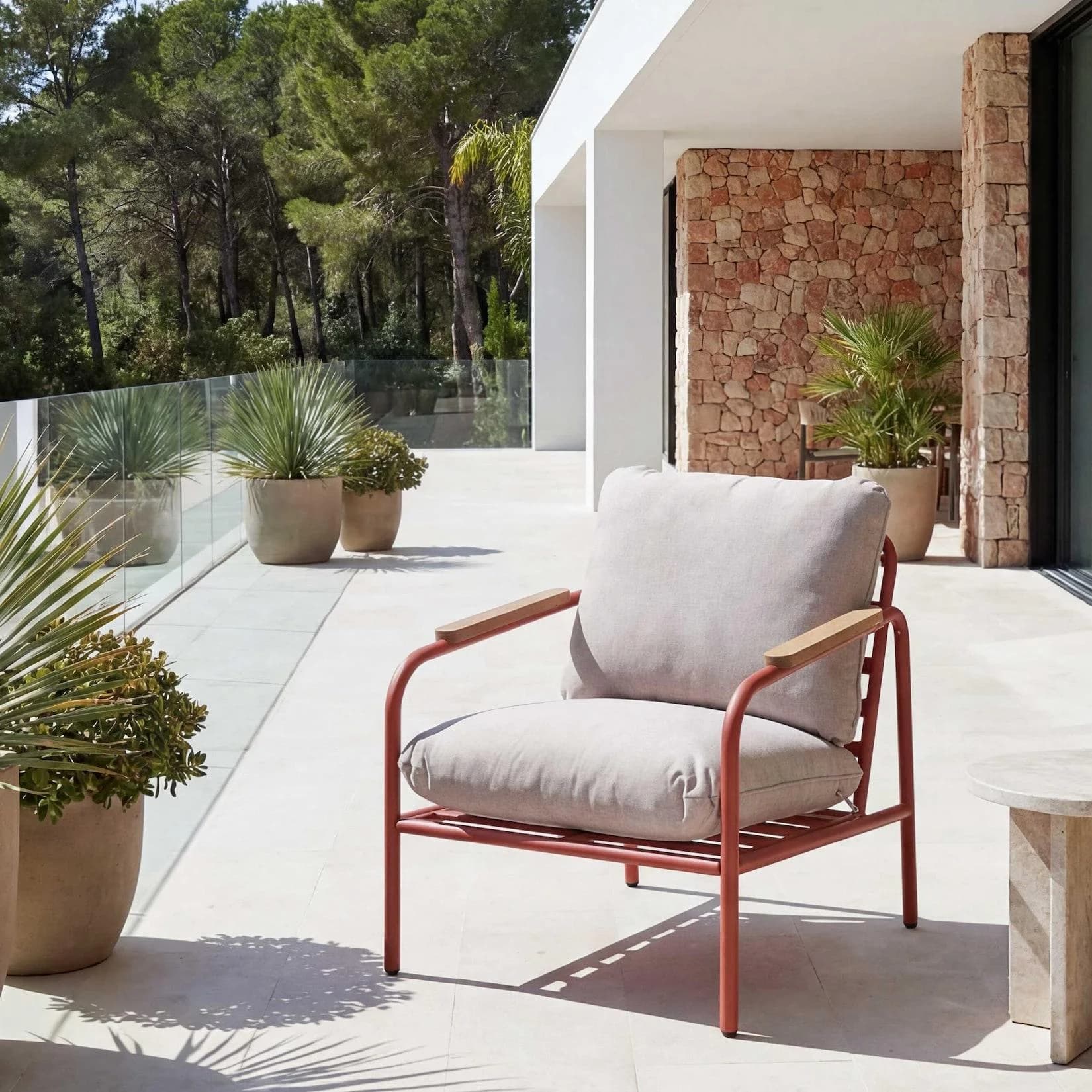 MCW Aluminium-Gartensessel MCW-O11 Terrakotta Beige Outdoor Stuhl