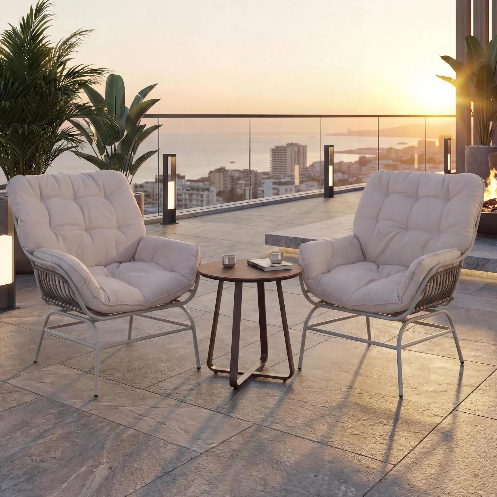 MCW-P75 2er-Set Gartenstuhl Poly Rattan Loungesessel Beige