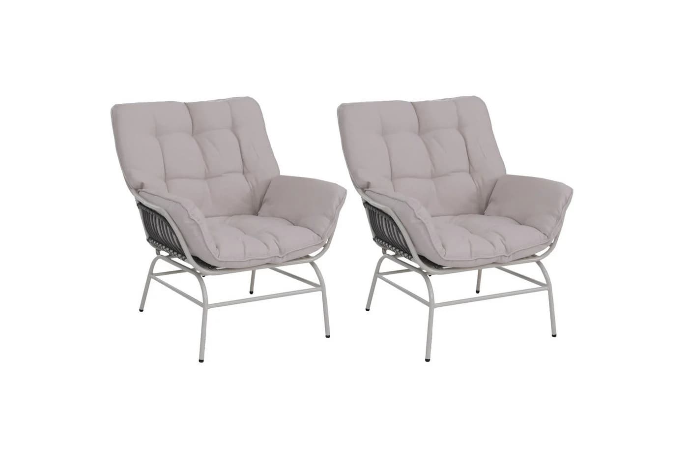 MCW-P75 2er-Set Gartenstuhl Poly Rattan Loungesessel Beige - Bild 2