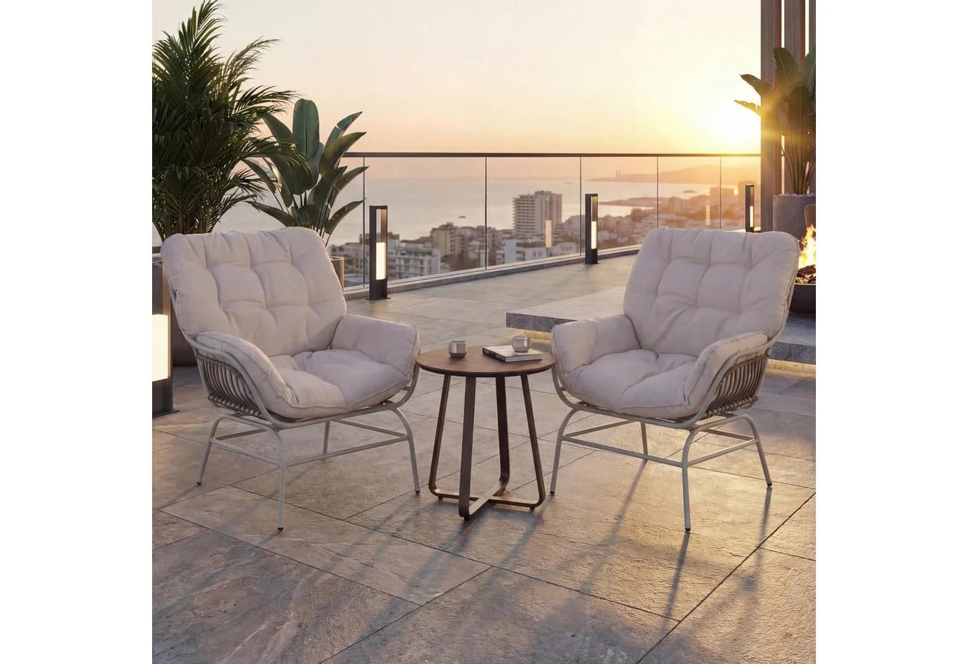 MCW-P75 2er-Set Gartenstuhl Poly Rattan Loungesessel Beige - Bild 3