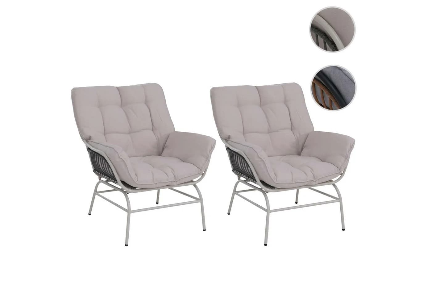 MCW-P75 2er-Set Gartenstuhl Poly Rattan Loungesessel Beige - Bild 4