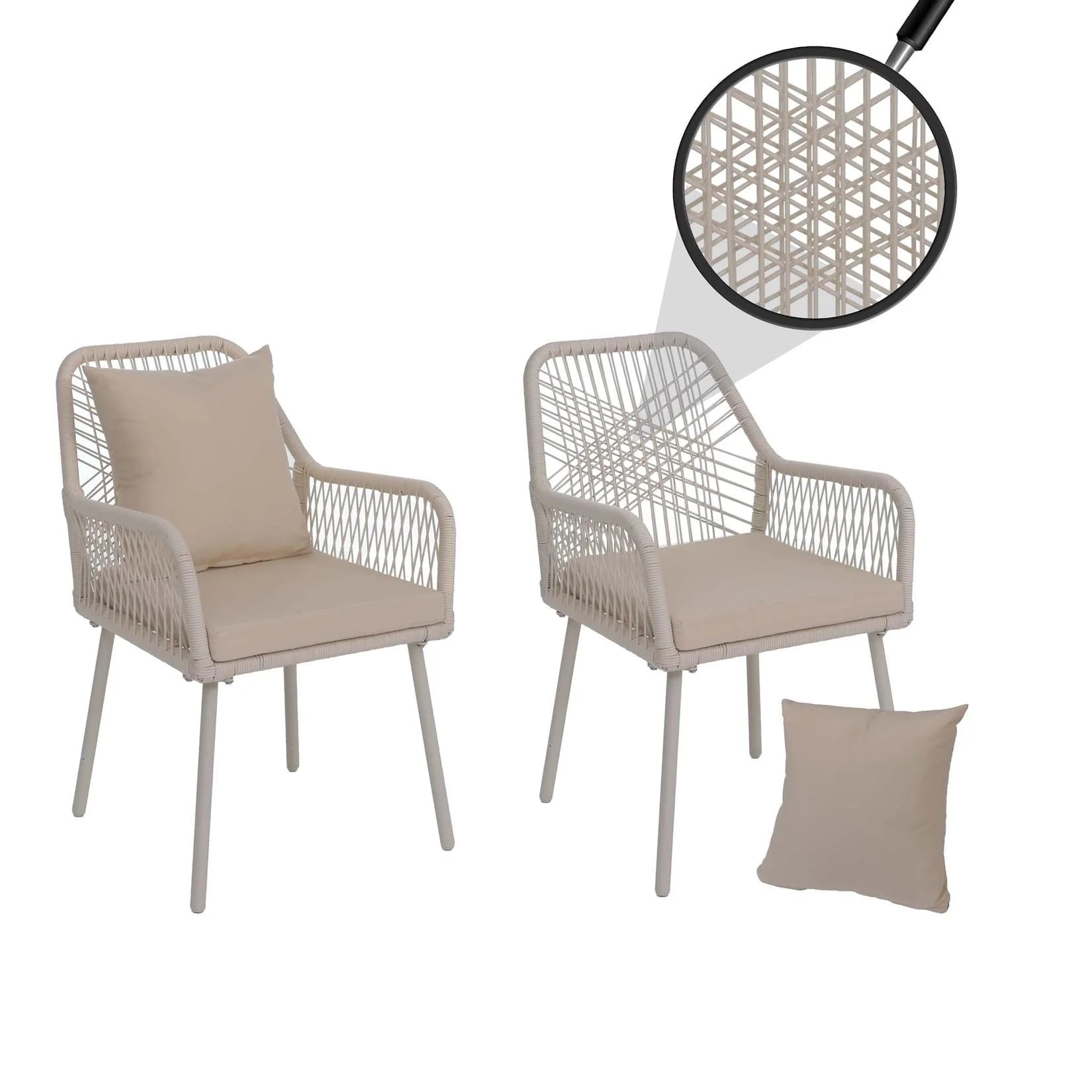 MCW Gartenstuhl 2er-Set MCW-O12 Aluminium Seilgeflecht Creme