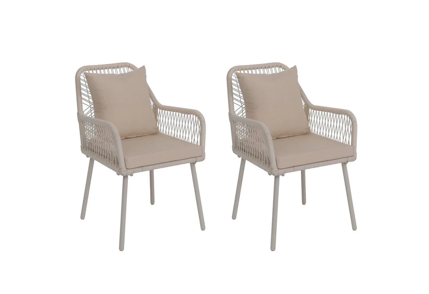 MCW Gartenstuhl 2er-Set MCW-O12 Aluminium Seilgeflecht Creme - Bild 2