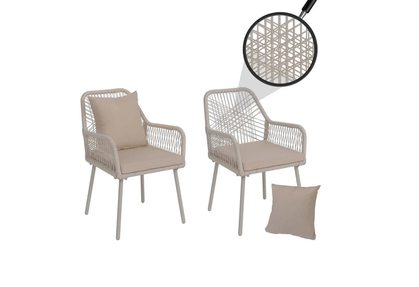 MCW Gartenstuhl 2er-Set MCW-O12 Aluminium Seilgeflecht Creme - Bild 3