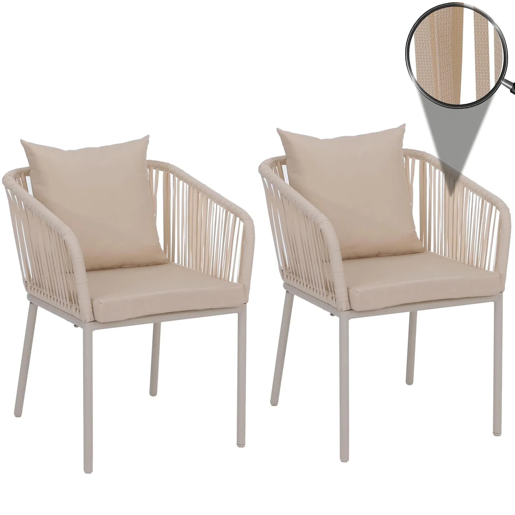 MCW Gartenstuhl 2er-Set MCW-N41 Outdoor Armlehne Aluminium Seilgeflecht Creme