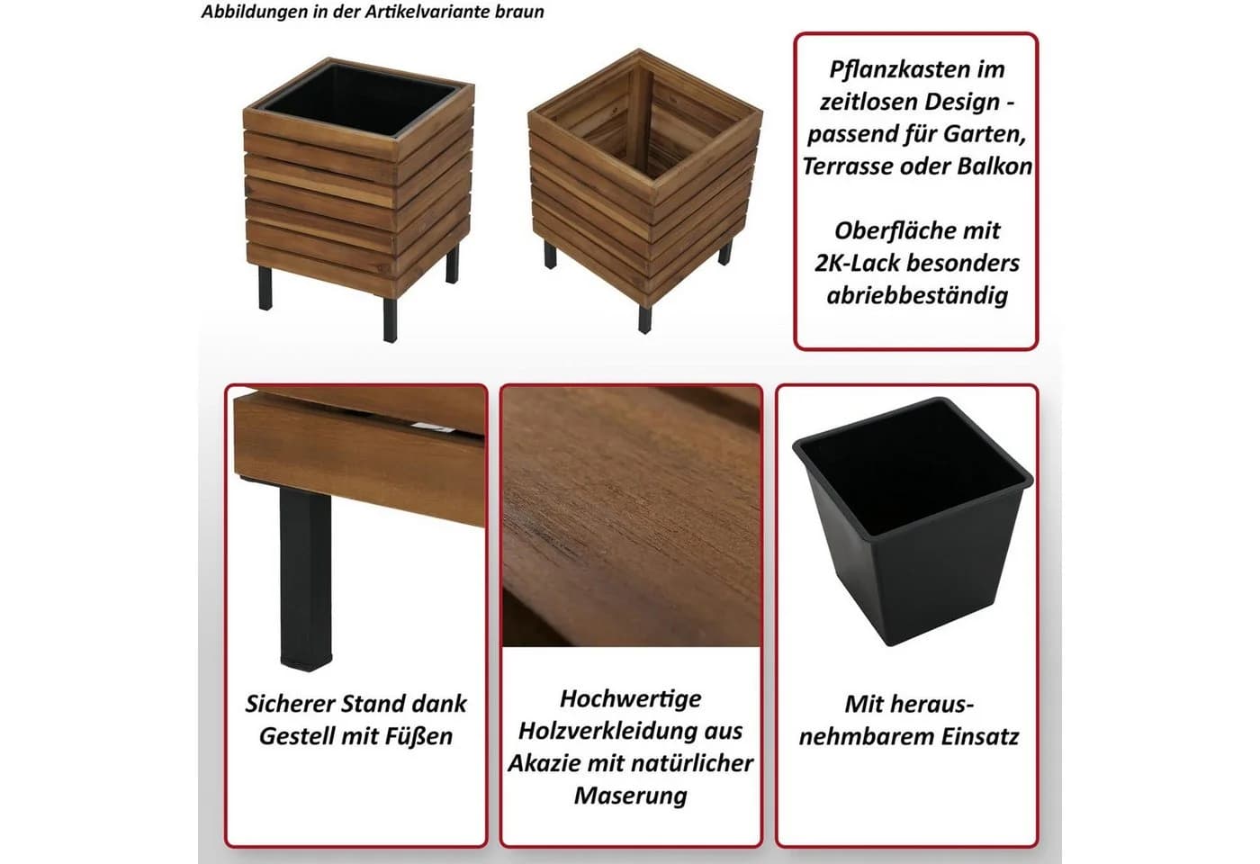MCW Blumenkasten P84 Akazie & Stahl Outdoor - Bild 4
