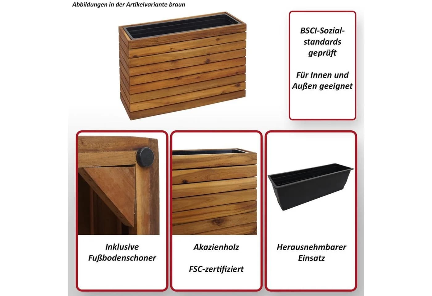 MCW Blumenkasten MCW-L21 Outdoor Akazienholz hellbraun - Bild 5