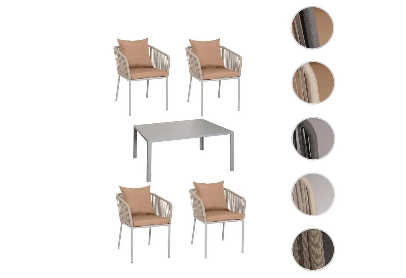 MCW Gartengarnitur 5-tlg. Grau/Beige Alu Seilgeflecht - Bild 4
