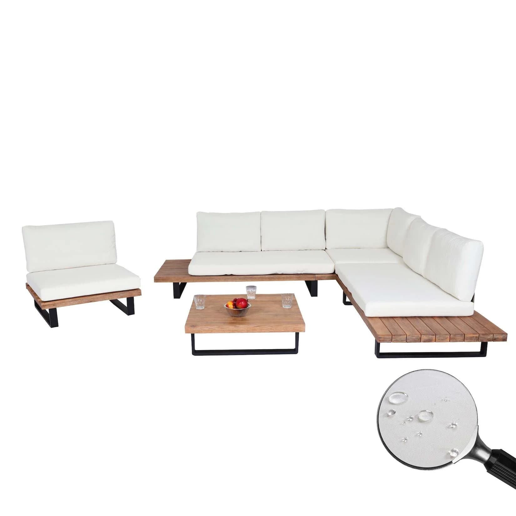 Garten-Garnitur MCW-H54 Sessel Lounge-Set Spun Poly Akazie