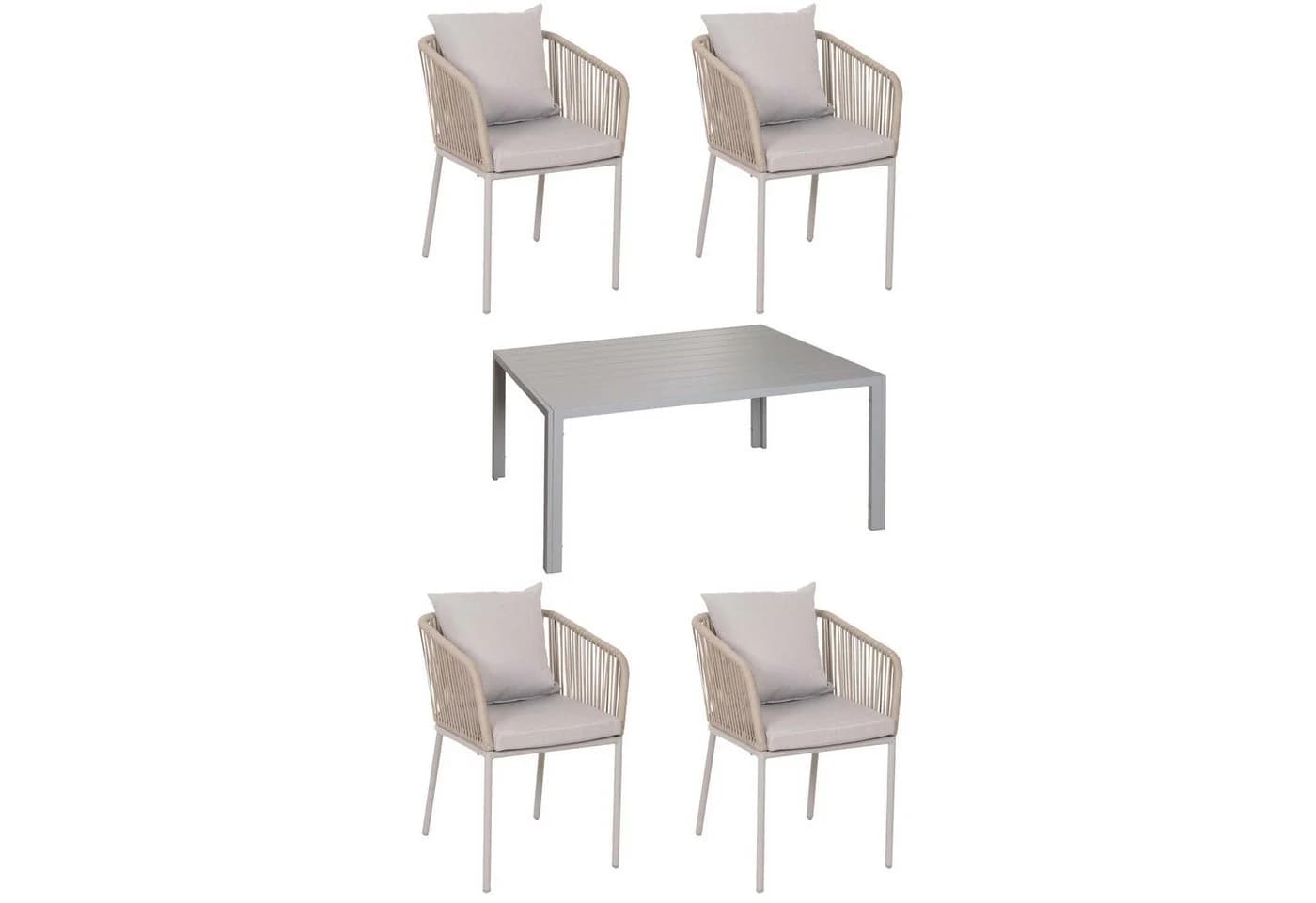 Gartengarnitur MCW-N41 Tisch+4xStuhl wetterfest Aluminium Seilgeflecht grau - Bild 2