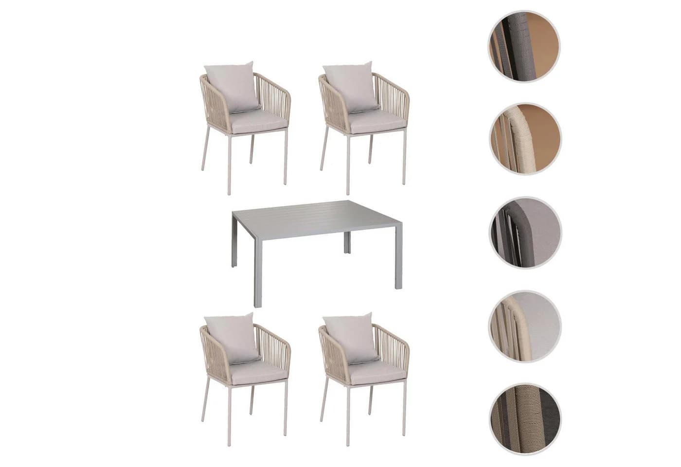 Gartengarnitur MCW-N41 Tisch+4xStuhl wetterfest Aluminium Seilgeflecht grau - Bild 4