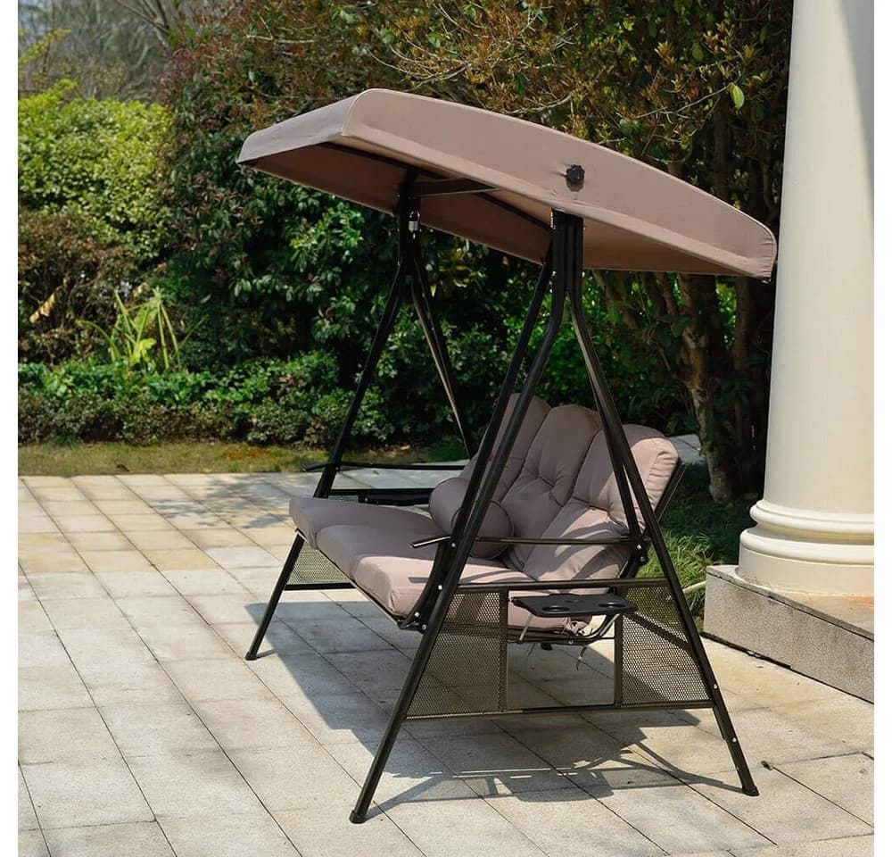 HOME DELUXE Hollywoodschaukel DESCANSO 3-Sitzer Beige mit Sonnendach - Bild 4