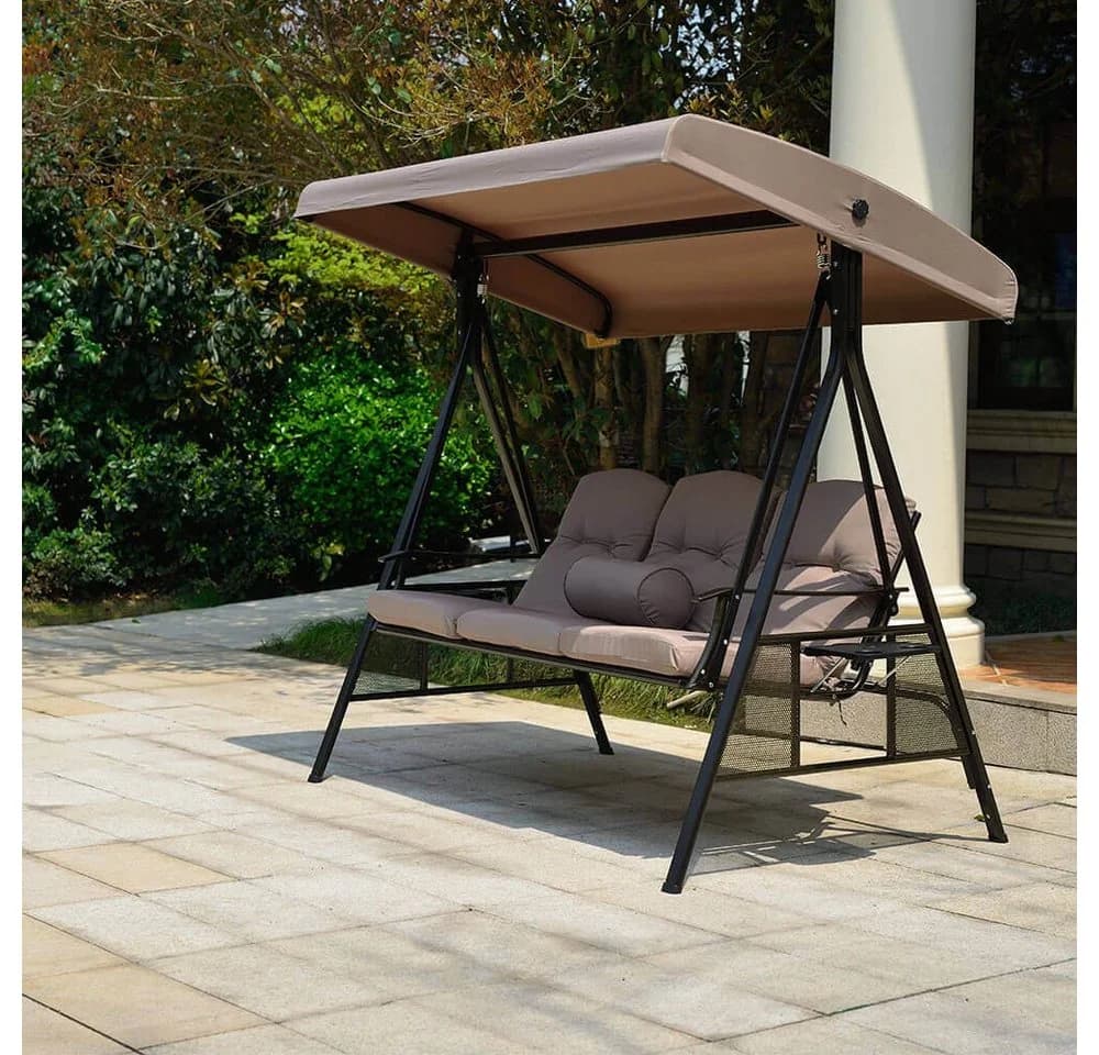 HOME DELUXE Hollywoodschaukel DESCANSO 3-Sitzer Beige mit Sonnendach - Bild 5