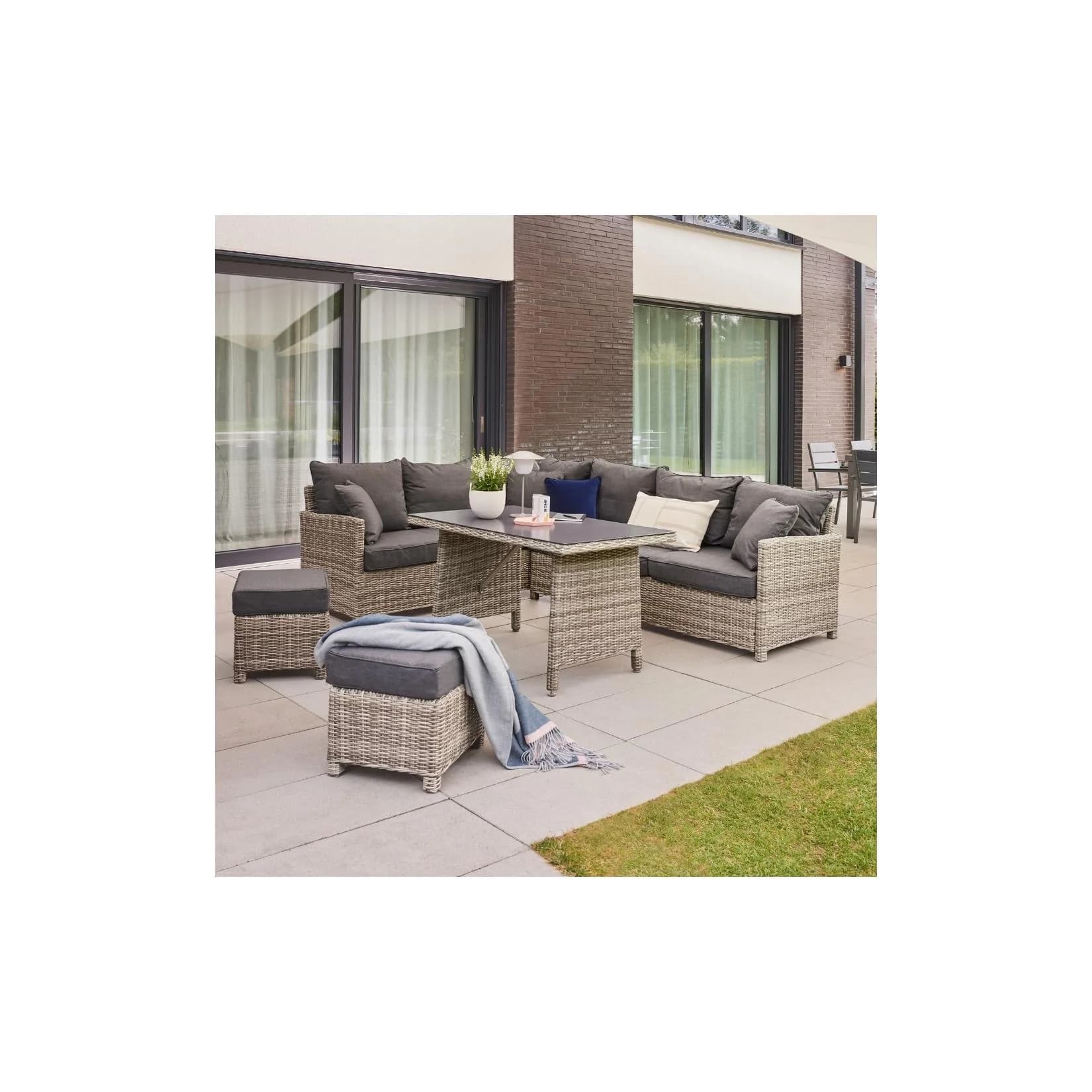 HOME DELUXE Rattan Sitzgruppe BAHIA - 3-Sitzer mit 2 Hockern Poly Rattan